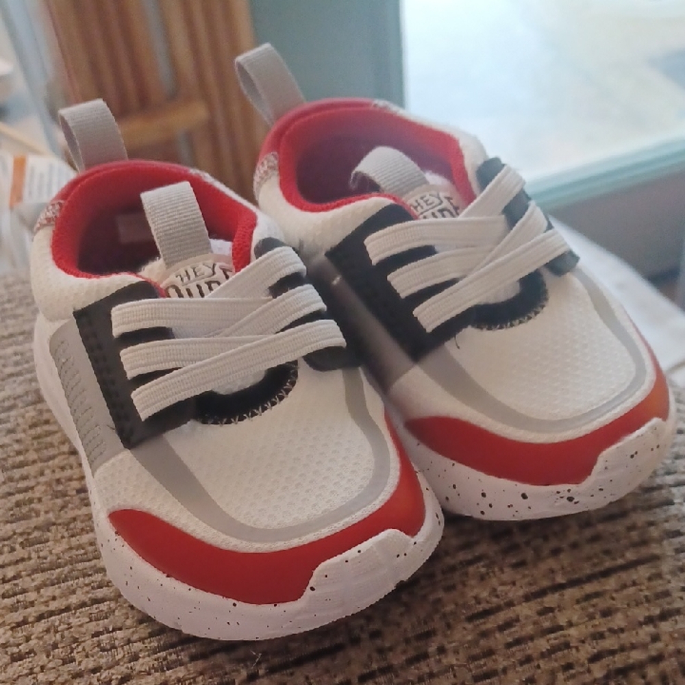 Hey Dude Kids Sneakers in Red, White, and Gray
